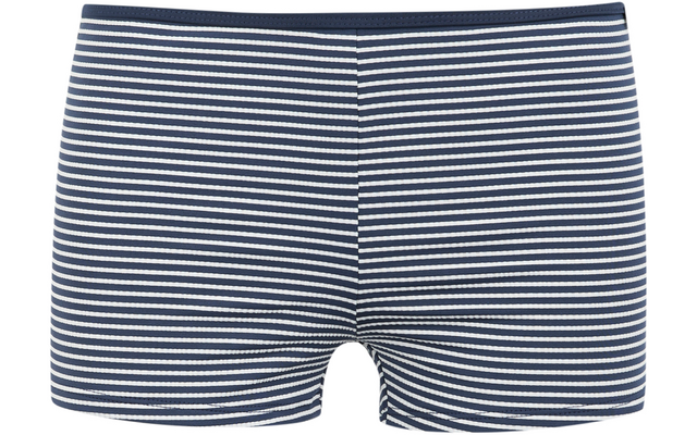 Blau-weiß gestreifte Boxershort, Frontalansicht auf weißem Hintergrund