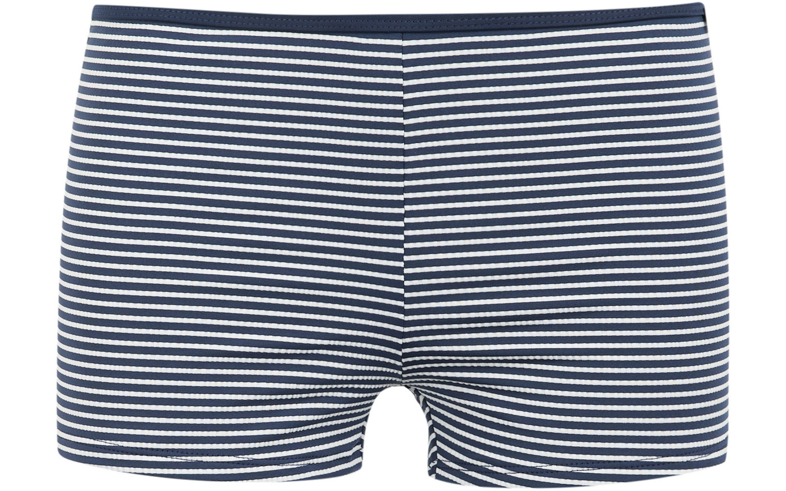 Blau-weiß gestreifte Boxershort, Frontalansicht auf weißem Hintergrund
