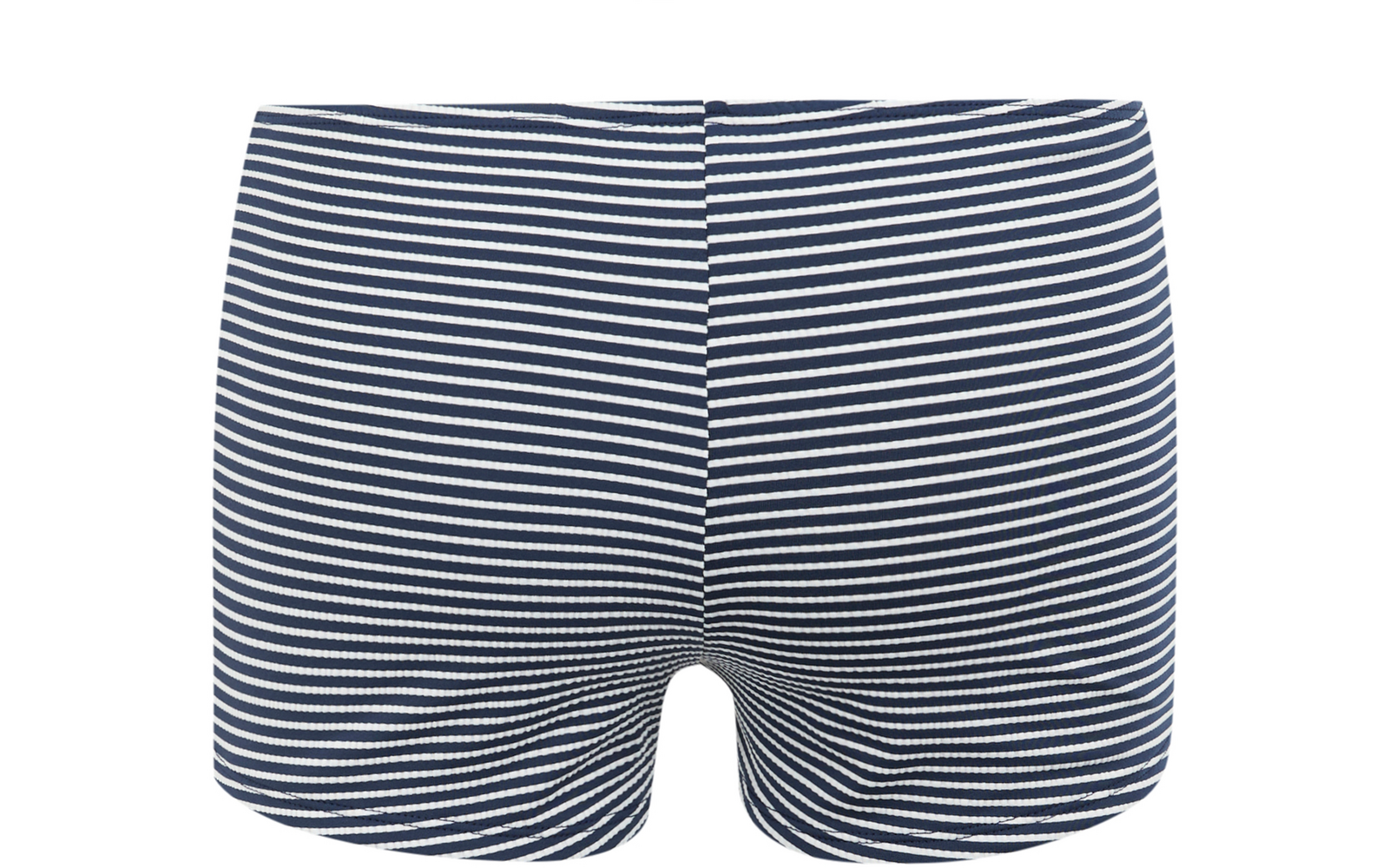 Rückansicht einer dunkelblau-weiß gestreiften, eng anliegenden Boxershort