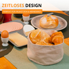 Panier en tissu avec petits pains et croissant, assiette avec petits pains, plat avec tranches de fromage et charcuterie, œuf dans un coquetier