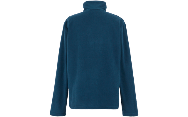 Blaue Jacke von hinten, Stehkragen und lange Ärmel, ohne Muster