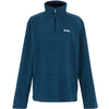 blaugrüner Fleece-Pullover mit Stehkragen, kurzem Reißverschluss vorn, langen Ärmeln, kleinem weißen Logo auf der linken Brust, weißer Hintergrund