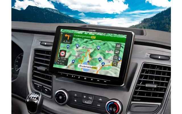 Alpine 9inch Navigation Package Ford Transit with Camper-SW / Boardatlas and P4N; incl. Installation-Kit and Lfb.-Interface