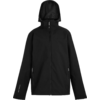 Schwarze Jacke mit Kapuze, frontale Ansicht