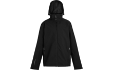Chaqueta negra con capucha, vista frontal