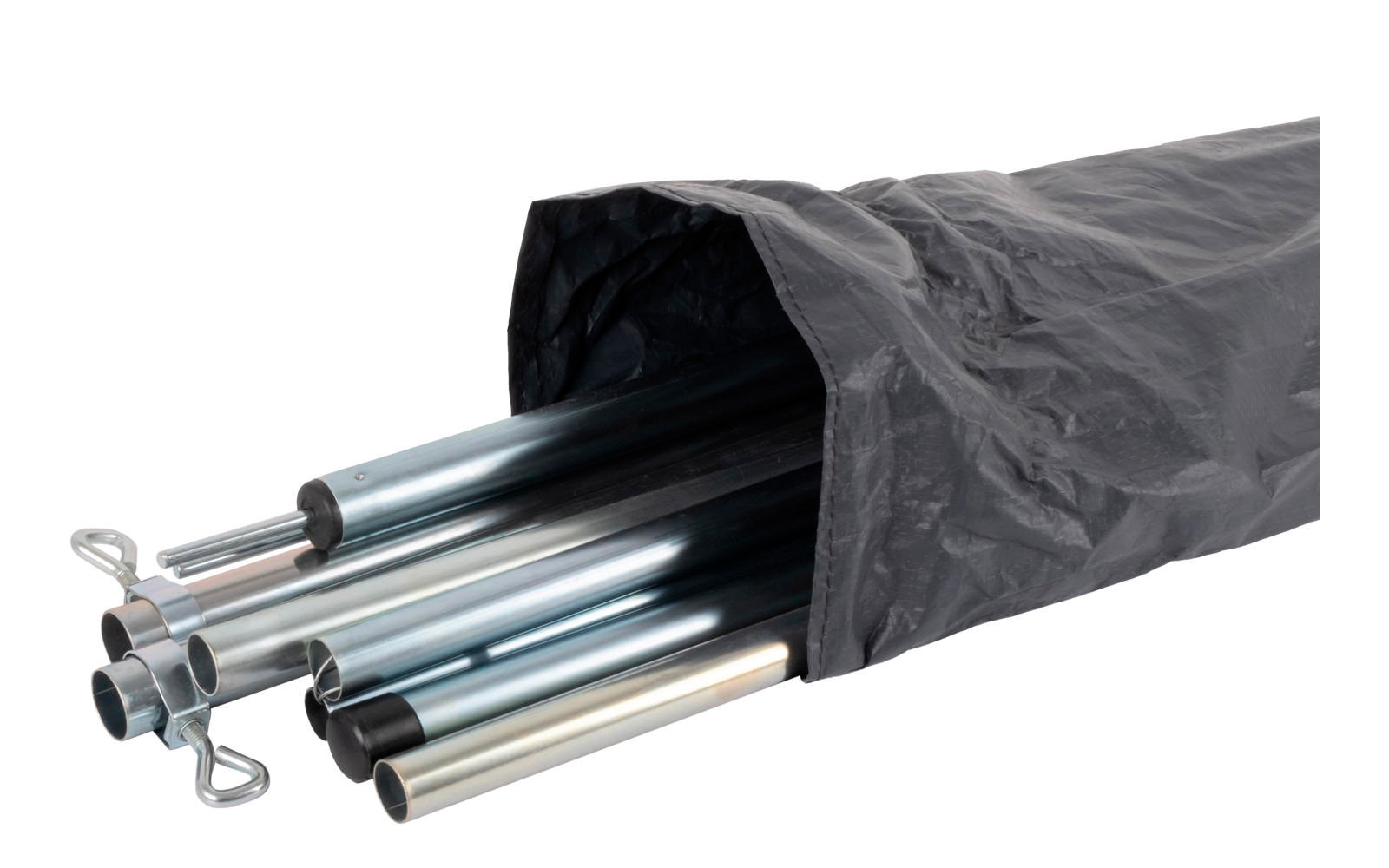 Zusammengelegte Metallrohre teilweise in schwarzer Hülle