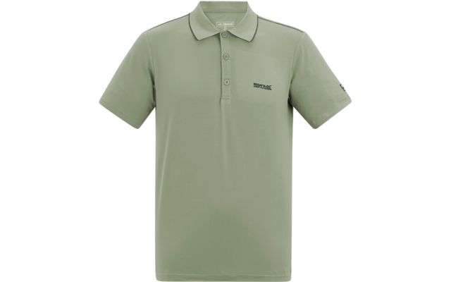 Hellgrünes Kurzarm-Poloshirt mit Kragen, Dreiknopfleiste und kleinem Logo auf der linken Brust