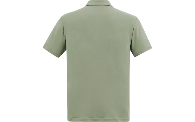 Rückansicht eines kurzärmeligen, einfarbigen Poloshirts in hellgrün auf weißem Hintergrund