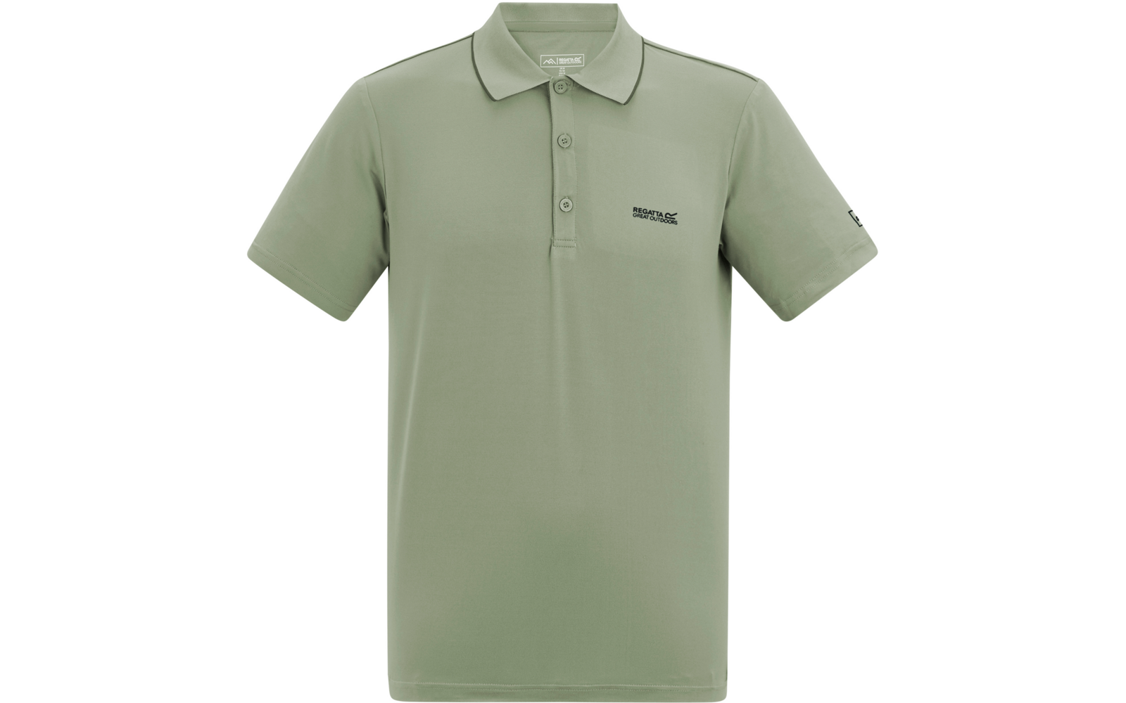 Hellgrünes Kurzarm-Poloshirt mit Kragen, Dreiknopfleiste und kleinem Logo auf der linken Brust