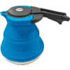 Contenitore pieghevole in silicone blu con manico e coperchio in plastica nera e base metallica argentata