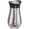 Distributeur d'épices en acier inoxydable avec couvercle noir perforé, base en verre transparente contenant une poudre brune et inscription "Westmark Quality"