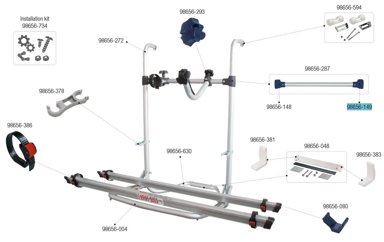 Fiamma Halterungskit oben für Carry-Bike PRO, PRO C, Plus, Plus C, CL