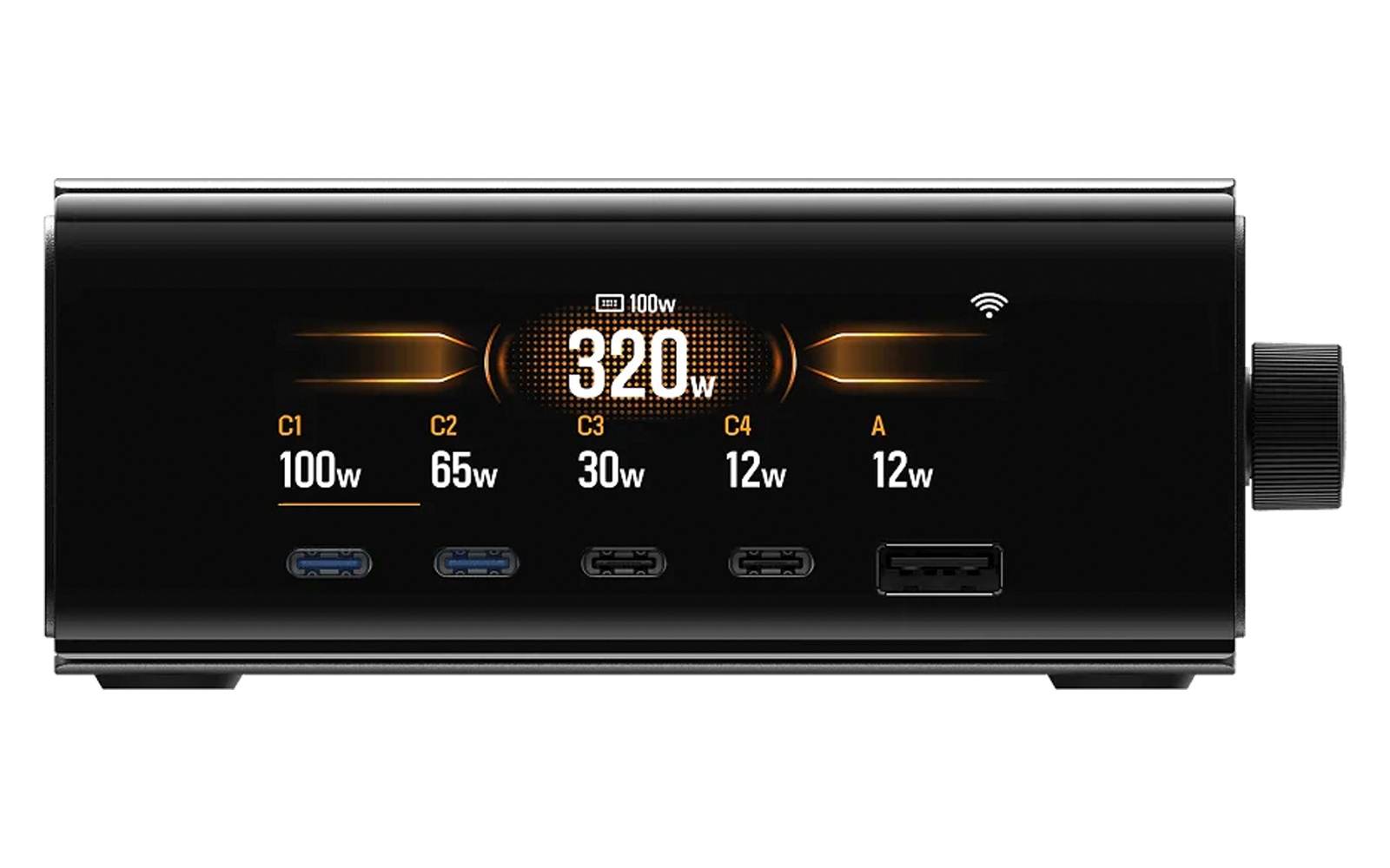Digitaal display van een apparaat met vermogenswaarden in watt en cijfers