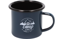 Tasse en émail bleue avec impression blanche 'camp life' et motif de montagne