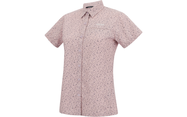 Rosa kurzärmelige Bluse mit Kragen, durchgehender Knopfleiste und kleinem dunklem Muster