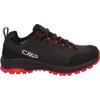 Schwarzer Sportschuh mit roter Sohle und roten Schnürsenkeln, seitlich weißes CMP-Logo