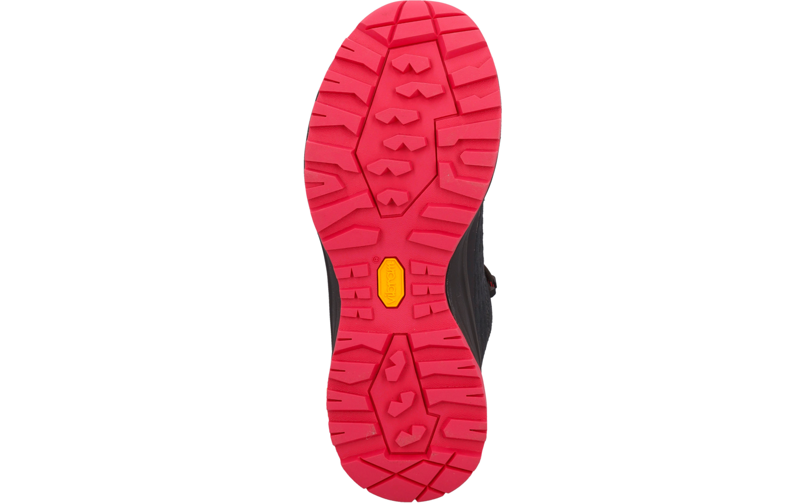 Rote Schuhsohle mit Profil und gelbem Detail