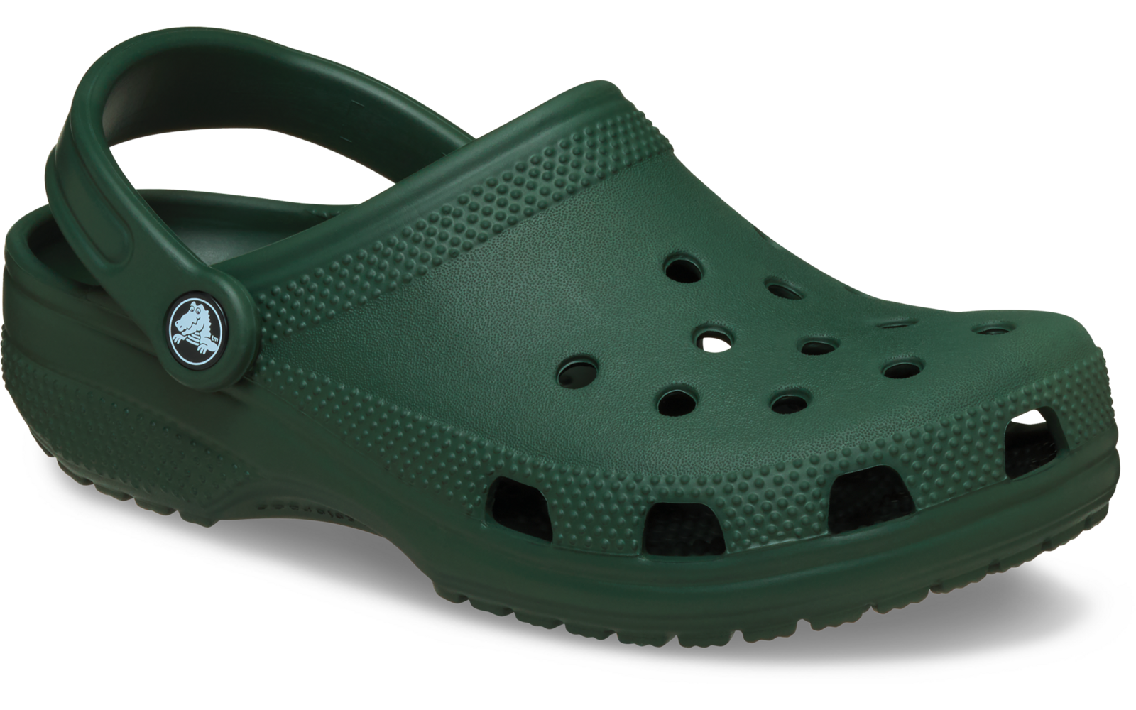 Grüner Clog mit Fersenriemen und Belüftungsöffnungen, Seitenansicht