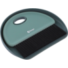 Petit balai et pelle à poussière vert menthe, poils noirs, logo Berger, la brosse est posée dans la pelle
