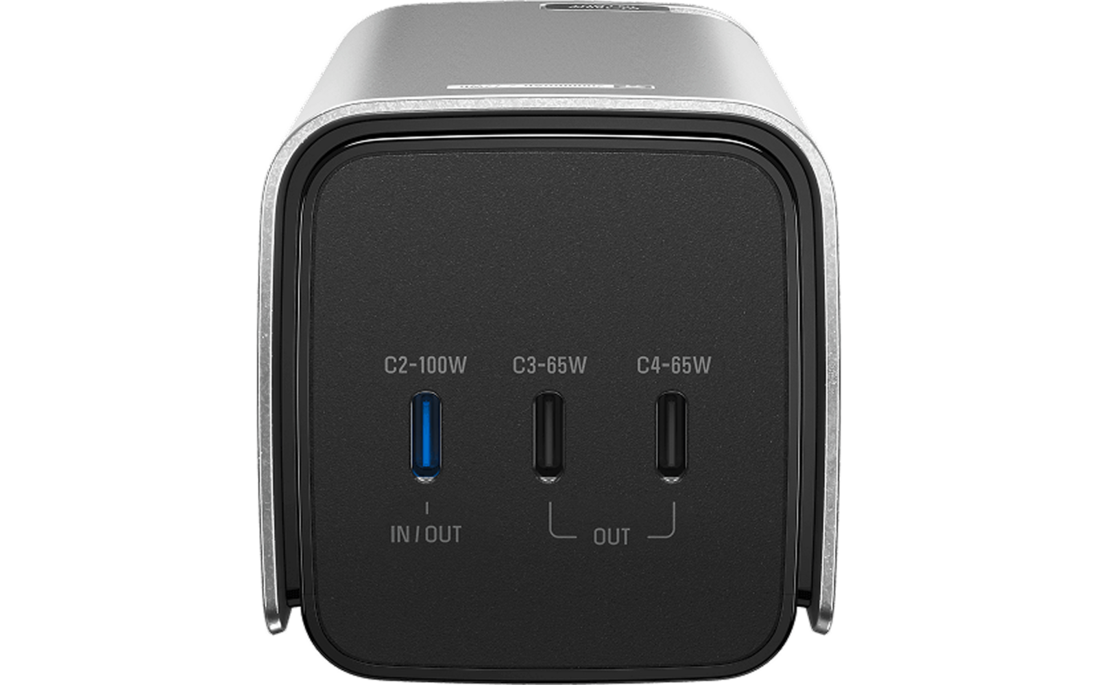 Schwarze WLAN-Steckdose mit drei Schaltern und LED-Anzeige