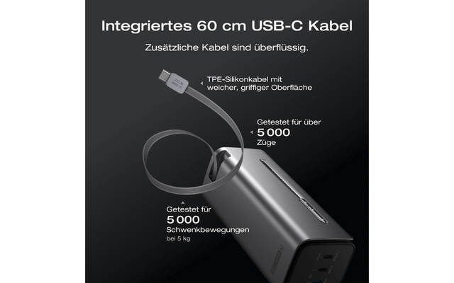 Schnellladegerät mit integriertem 60 cm USB-C Kabel und Power Delivery bis 100 Watt