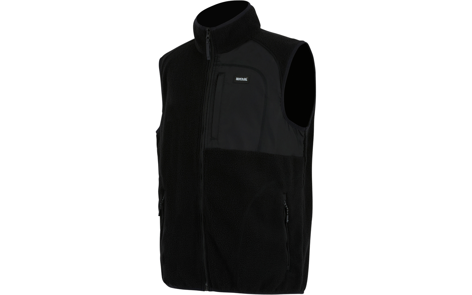 Schwarze ärmellose Jacke mit Reißverschluss und Stehkragen