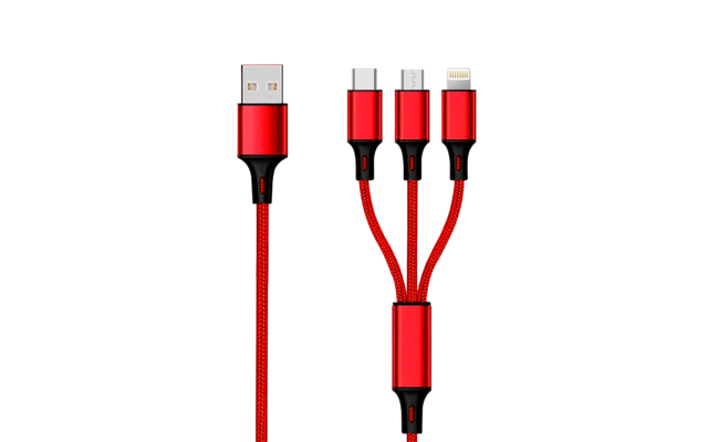 câble de charge 2GO USB 3 en 1 150 cm rouge