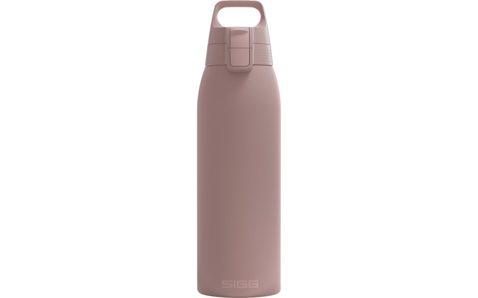 Rosa Trinkflasche mit integriertem Henkel am Deckel und 'SIGG'-Logo am Boden