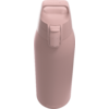 Rosa Trinkflasche, zylindrisch, Einhand-Deckel mit Druckknopf, integrierter Tragegriff, matte Oberfläche