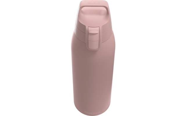 Rosa Trinkflasche, zylindrisch, Einhand-Deckel mit Druckknopf, integrierter Tragegriff, matte Oberfläche