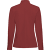 Prenda roja de manga larga con cuello alto, vista posterior, color liso