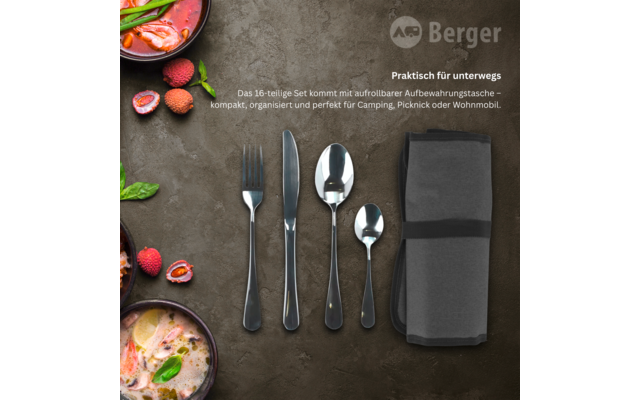 Berger Edelstahl Besteck-Set inkl. Aufbewahrungstasche 16-tlg.