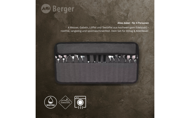 Berger Edelstahl Besteck-Set inkl. Aufbewahrungstasche 16-tlg.