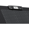 Une tablette noire avec caméra et boutons sur un fond blanc