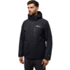 Man draagt een zwart outdoorjack met capuchon