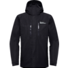 Zwarte outdoorjas met capuchon en ritssluiting aan de voorkant