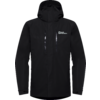 Zwarte outdoorjas met capuchon en ritssluiting aan de voorkant
