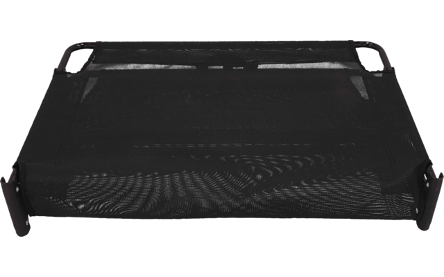 Zwart rechthoekig draadgaasbakje met opstaande zijden en twee handgrepen