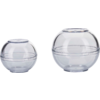 Deux récipients sphériques transparents à ouverture supérieure, plus petit à gauche et plus grand à droite, sur fond blanc
