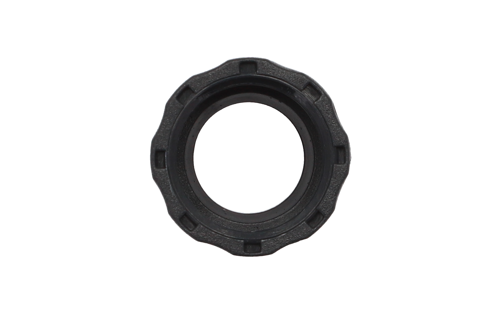 Schwarzer, runder Kunststoffring mit Aussparungen an der Außenseite