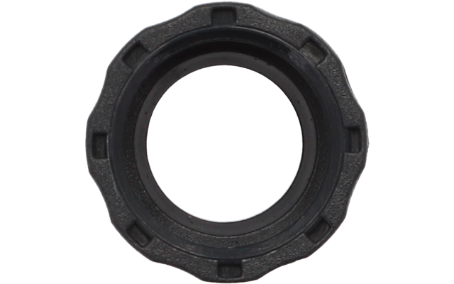 Schwarzer, runder Kunststoffring mit Aussparungen an der Außenseite