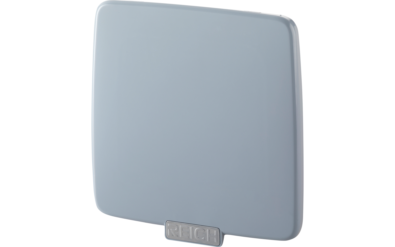 Panneau carré arrondi de couleur gris clair avec une petite languette rectangulaire en bas portant l'inscription « REICH »