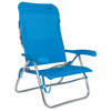 Blue folding chair made of metal and fabric on white background