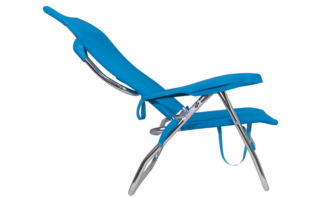 Blue lounge chair with metal frame on white background