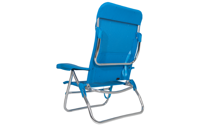 Blue lounge chair with metal frame on white background