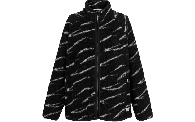 Schwarze Fleecejacke mit weißem Streifenmuster und Reißverschluss