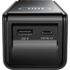 Vorderseite eines schwarzen Geräts mit einem USB-A-Anschluss und einem USB-C-Anschluss