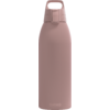 Rosa matte Trinkflasche mit integriertem Griff oben, Klappverschluss und Markenaufdruck "SIGG" am unteren Rand