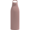 rosa Trinkflasche mit integriertem Henkel im Deckel und kleinem rechteckigem Knopf vorne am Deckel