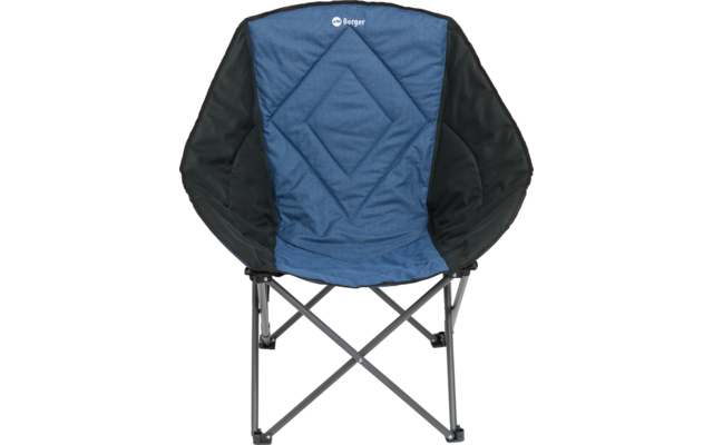 Faltbarer Campingstuhl mit blauem Sitz und schwarzer Rückenlehne